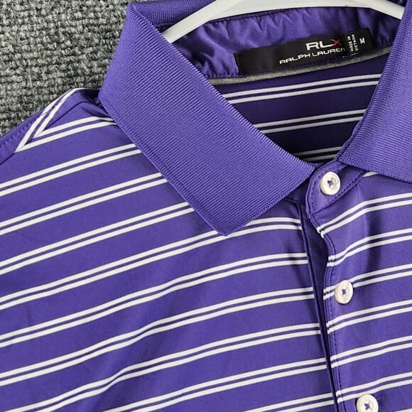 RLX Ralph Lauren Medium Purple Short Sleeve Striped Polo Golf Activewear Spandex - Picture 6 of 13